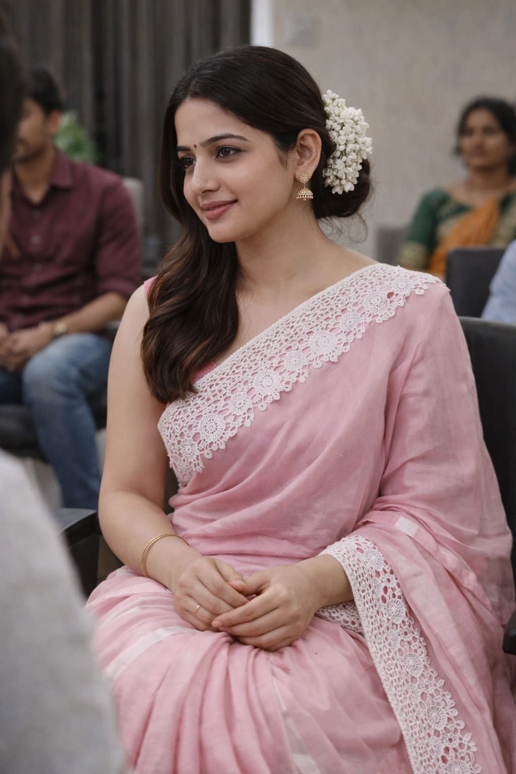 Pink Lace mul cotton saree