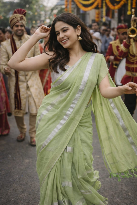 Green Gota Patti mul Cotton Saree