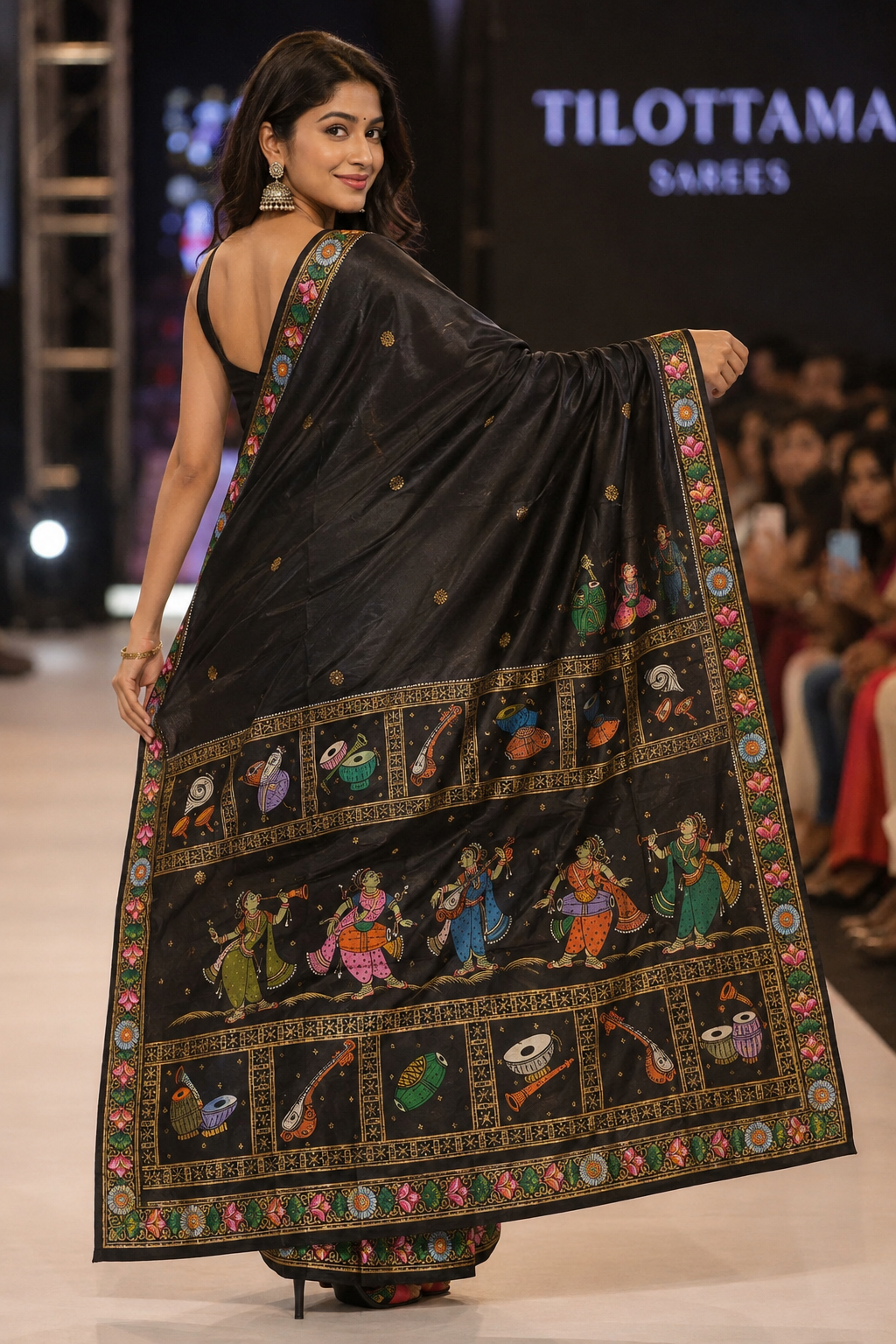 Black Tussar Pattachitra saree