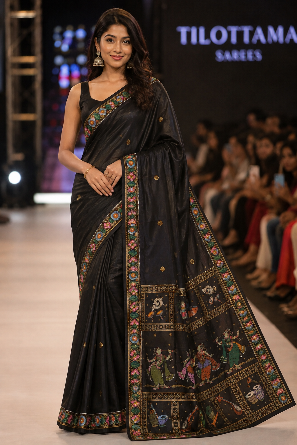 Black Tussar Pattachitra saree