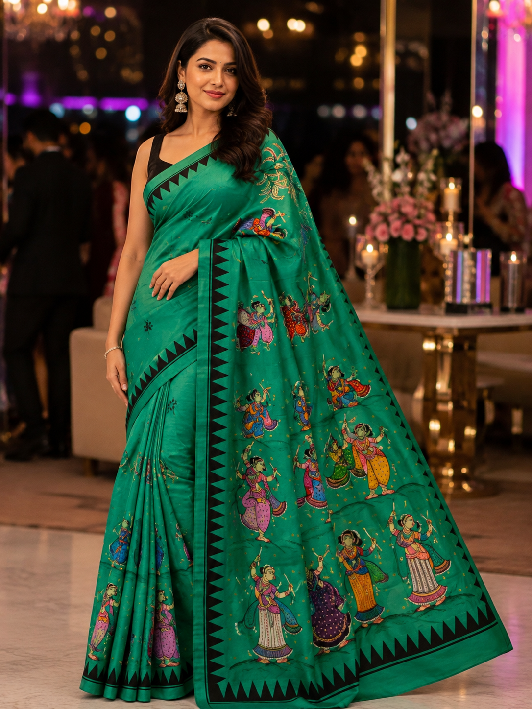 Green Pattachitra saree