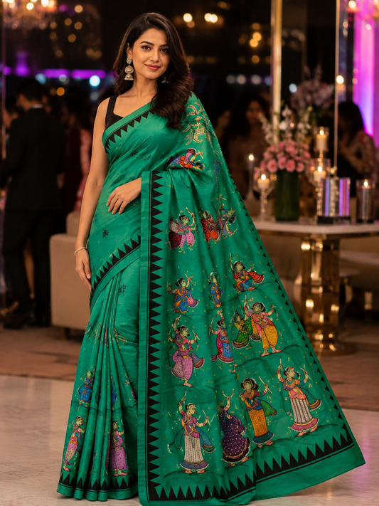 Green Pattachitra saree