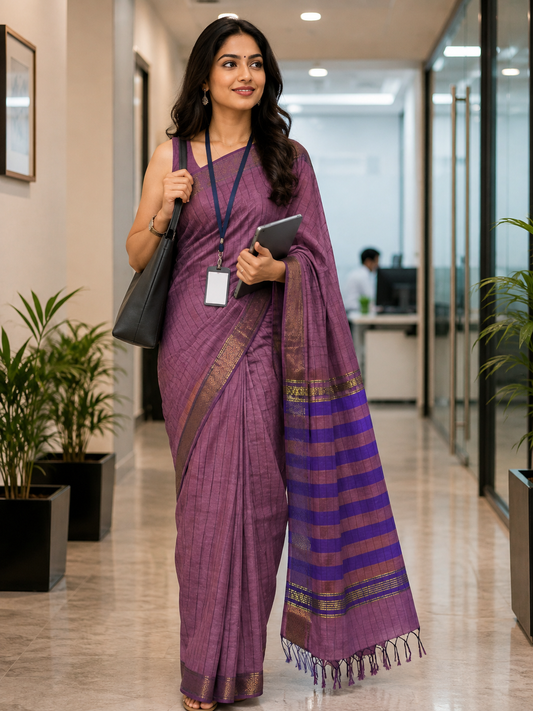 Purple colour viscose cotton saree