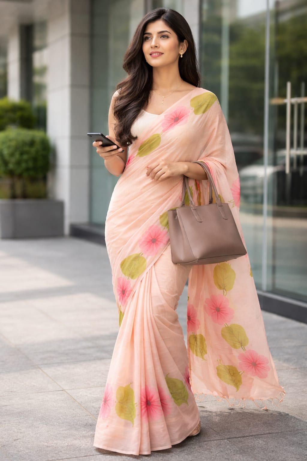 Peach Mul Cotton Saree