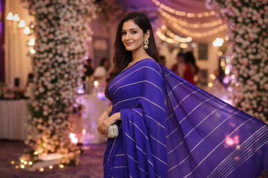 Blue sequence mul cotton saree