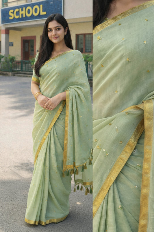 Light green mul cotton saree
