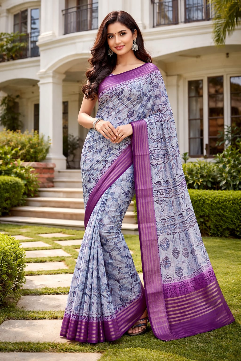 purple silk saree
