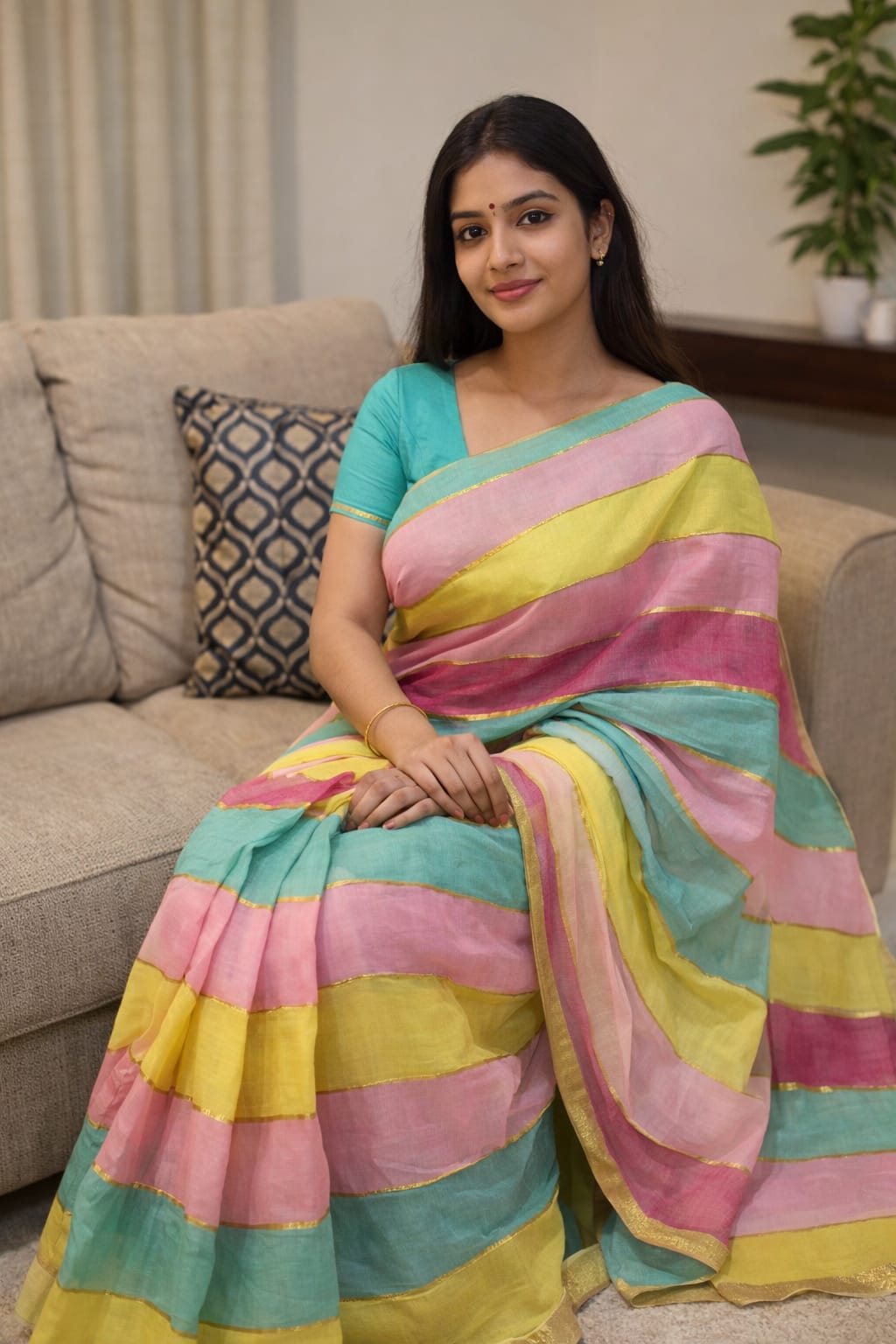 multicolour mul cotton saree
